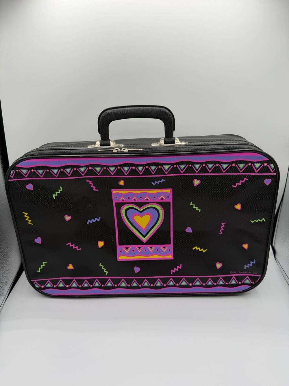 Vintage 1991 Sanrio Neon Heart Pattern Travel Suitcase Luggage